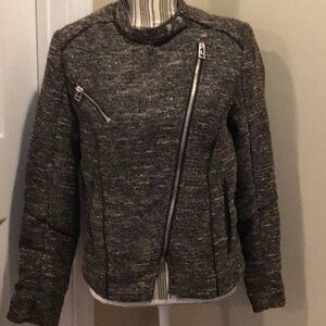 H&M Black Glitter Lined Biker Style Jacket Size 10